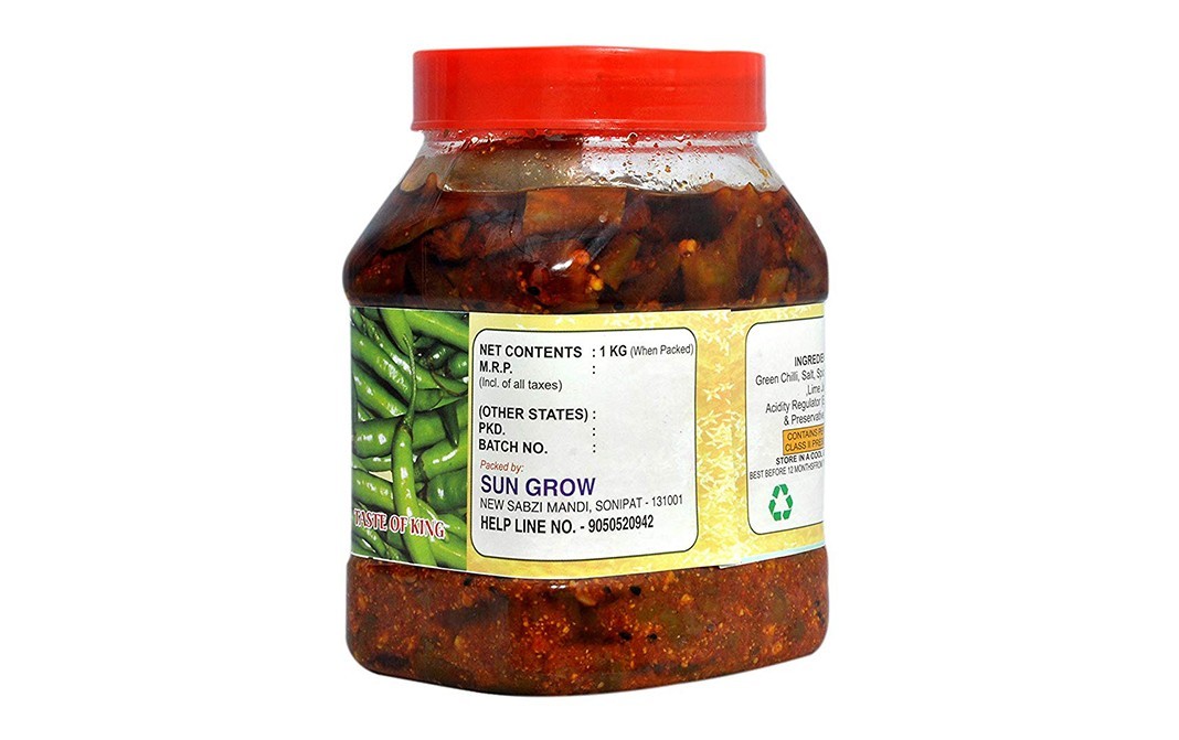 Sun Grow Green Chilli Pickle    Plastic Jar  1 kilogram
